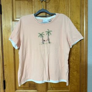 Alfred Dunner Coral Top with Beaded Embroidered Palm Tree Design size XL